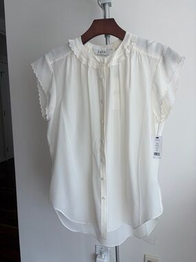 Joie Cream Scalloped-Edge Button Front Blouse